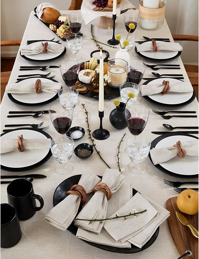 Solino Home Linen Light Natural Tablecloth 60 x 120 Inch - Classic Hemstitch, 100% Pure Linen Rectangular Tablecloth - Machine Washable Table Cloth for Spring, Easter