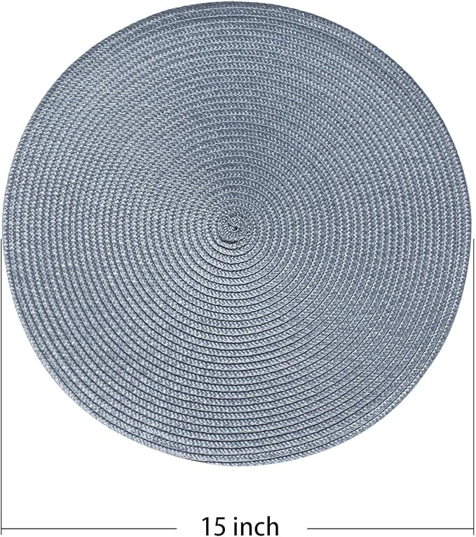 AHHFSMEI Round Braided Placemats 15 Inch Round Table Mats for Dining Tables Natural Woven Heat Resistant Place mats Set of 4 (Light Blue,4)