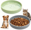 2 Pcs Silicone Cat Bowls Non-Slip Cat Dish for Dry & Wet Food Shallow Relief Whisker Fatigue Pet Bowl Set for Cats Small Dogs, Green with Grey
