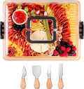 Charcuterie Board with Lid and Handle - Portable Travel Design Bamboo Cheese Board Set with 4 Cheese Tools, Gift for Housewarming, Weddings, Picnics (8 Compartments, Black)