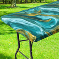 Smiry Rectangle Table Cloth Cover, Waterproof Elastic Fitted Picnic Tablecloth for 4 Foot Tables, Wipeable Flannel Backed Vinyl Tablecloths for Camping, Dining, Outdoor (Teal & Gold, 30" x 48")