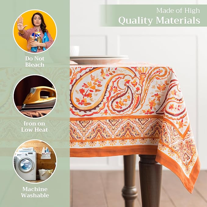 Maison d' Hermine Table Cloth Rectangle Table 100% Cotton 70 x 120 Inches Fall Tablecloth Reusable Everyday Use for Thanksgiving Christmas Decorations Dining Farmhouse Party (Palatial Paisley)
