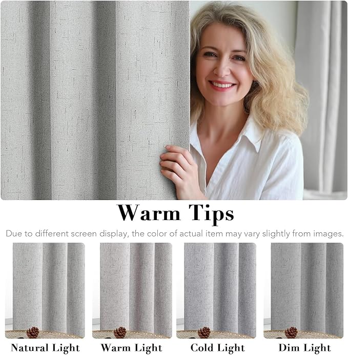 H.VERSAILTEX Linen Curtains 100% Blackout Curtains for Bedroom 90 inch Long Full Light Blocking Nature Linen Blended Window Curtains for Living Room Nickel Grommet (2 Panels, Glacier Gray)