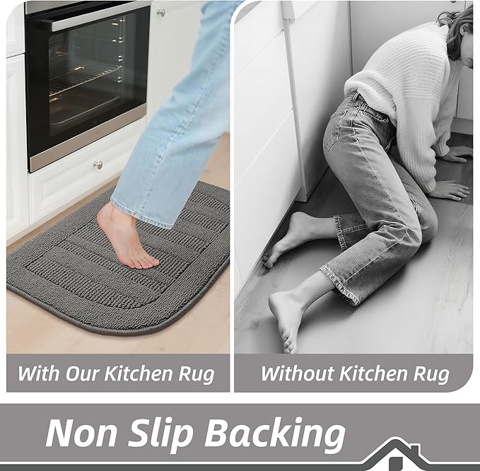 BEQHAUSE 24x36 Inch Kitchen Rug Mat Durable Kitchen Rugs Non-Slip Washable Absorbent Kitchen Mats for Floor Dirt-Resistant Semicircular Kitchen Mat (Grey)