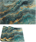 Marble Linen Placemats Set of 2, 12x17 Inch Modern Abstract Foil Stone Texture Teal Gold Marble Table Mats Washable Fabric Place for Party Kitchen Wedding Dining Banquets Decor