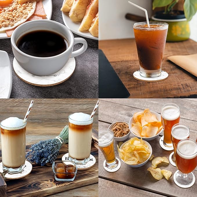 Funny Cork Drink Coasters Absorbent with Holder 6 Pcs Absorbing Stone Funny Drink Coaster Gift Set Housewarming New Home Apartment Kitchen House Decor Gift for Women Men