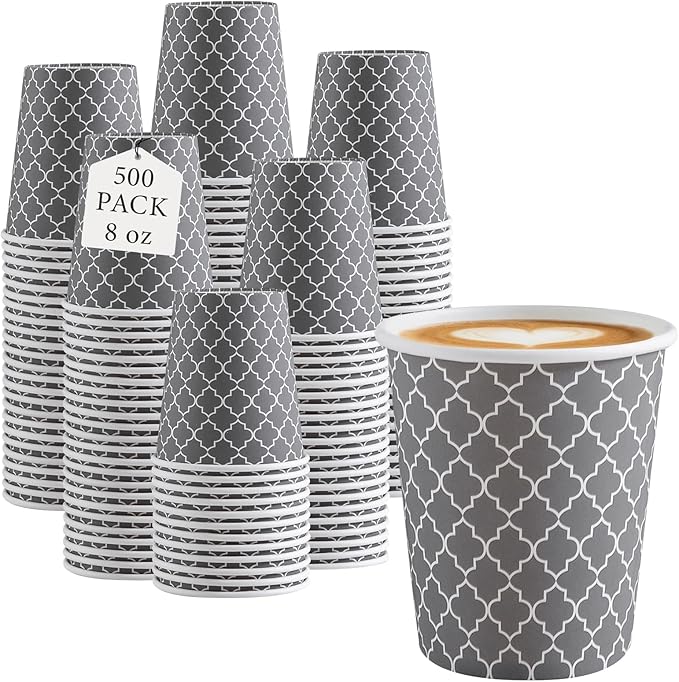 Lamosi Paper Cups 8 oz 500 Pack, Disposable Paper Coffee Cups, Hot Cup, 8oz Paper Insulated Cup for Cold Hot Drinks (No Lids)
