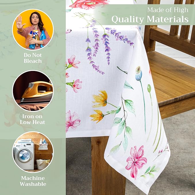 Maison d' Hermine Table Cloth Rectangle Table 100% Cotton 60 x 90 Inches Tablecloth Reusable Decorative for Dining Room Farmhouse Home Valentines Day Decorations Spring Summer - Just Floral
