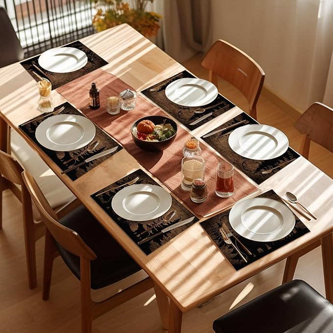 Christmas Bear Lodge Placemats Set of 6,Washable Heat Resistant 12×18 Inch Table Mats Farmhouse Place Mats for Outdoor & Camping Lodge Cabin Decor