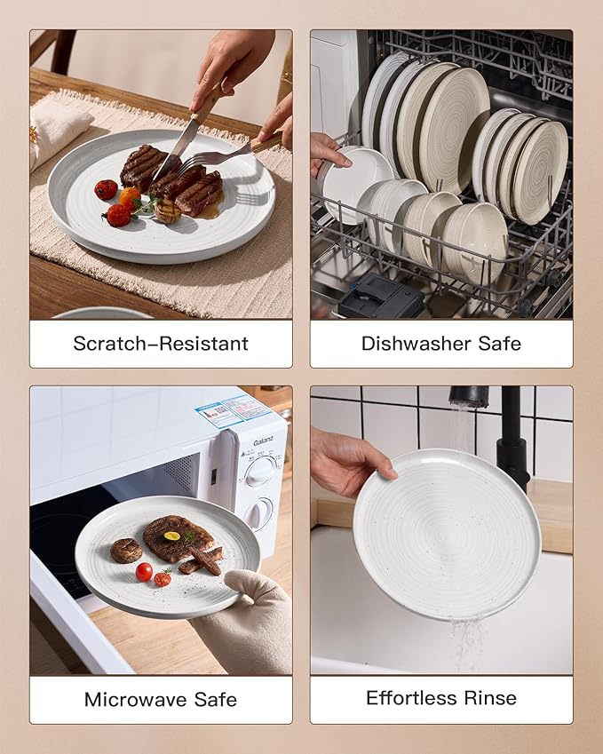 Stoneware Dinnerware Set, Highly Chip and Scratch Resistant Everyday Plates and Bowls for 8 (24pcs), Reactive Glaze Speckled Ceramic Flared Dishes with Gift Box, Microwave Dishwasher Safe, White