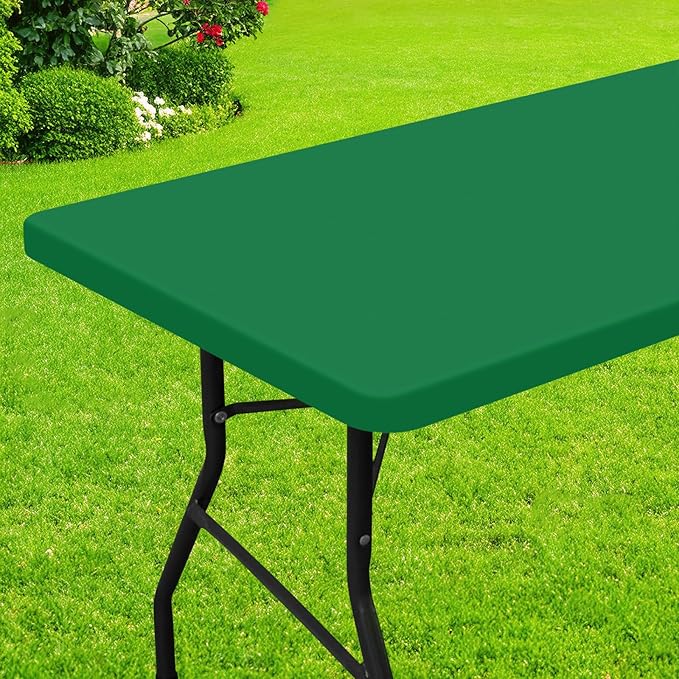 Smiry Rectangle Picnic Table Cloth, Waterproof Elastic Fitted Tablecloths for 5 Foot Tables, Washable Polyester Table Cover for Camping, Indoor and Outdoor (Hunter Green, 30"x60")