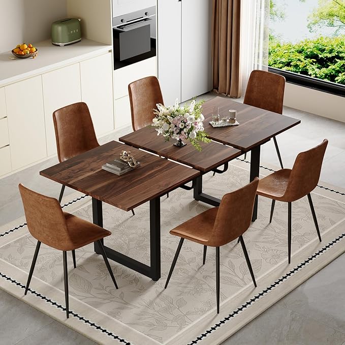Extendable Dining Table Set for 4, 55"–71" Modern Wood Kitchen Table with 4 Upholstered Chairs, Space-Saving for Living Room Apartment, Sturdy & Comfortable, Easy Assembly