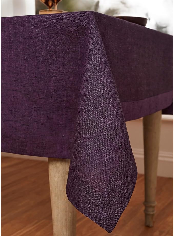 Solino Home Linen Grape Tablecloth 60 x 156 Inch - Athena, 100% Pure Linen Rectangle Tablecloth - Machine Washable Table Cloth for Valentines, Spring, Easter