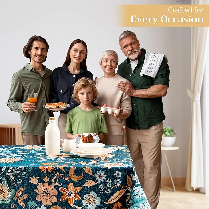 Maison d' Hermine Table Cloth Rectangle Table 100% Cotton 70 x 140 Inches Fall Tablecloth Reusable Everyday Use for Thanksgiving Christmas Decorations Dining Farmhouse Party (Luxury Loft - Dark Teal)