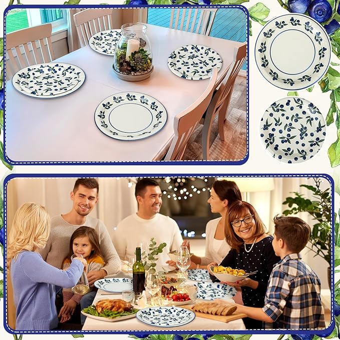 48 Pcs Blueberry Harvest Plates Set Include 9 Inch and 7 Inch Spring Watercolor Disposable Plates Summer Decorative Dinner Birthday Party Tableware for Baby Shower Party Supplies