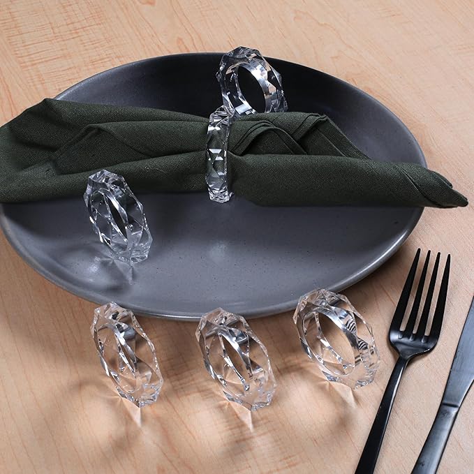 CLEENTABLE Handmade Acrylic Napkin Rings - Modern Serviette Buckles Set of 12 for Home and Kitchen- Napkin Holder for Fall Thanksgiving Christmas (Transparent)