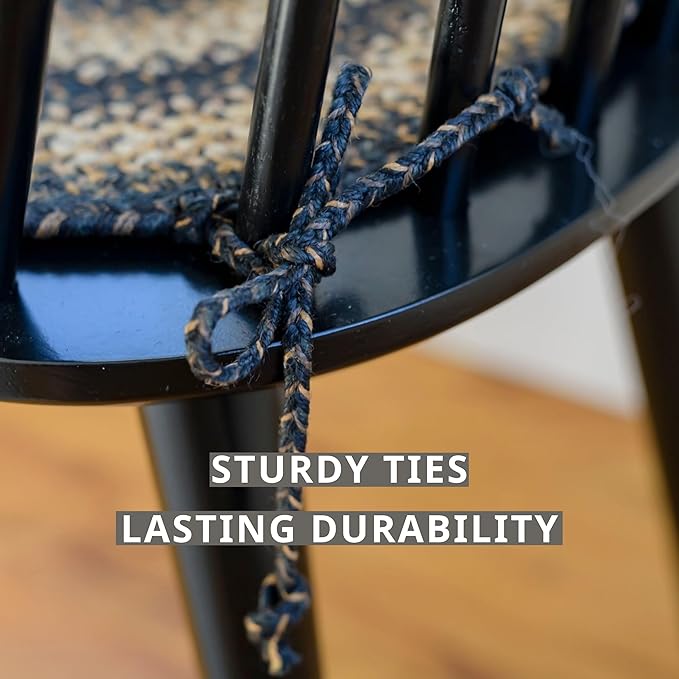 Homespice Kilimanjaro Jute Braided Kitchen Chair Pads 15x15 Set of 2 - Durable, Naturally Comforting & Reversible