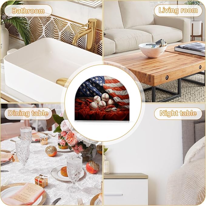 Napkin Holder American Flag Baseball Crystal Clear Acrylic Napkin Holders Paper Napkin Holder Dining Table Dispenser for Kitchen Restaurant Home Decor Bar Accessories
