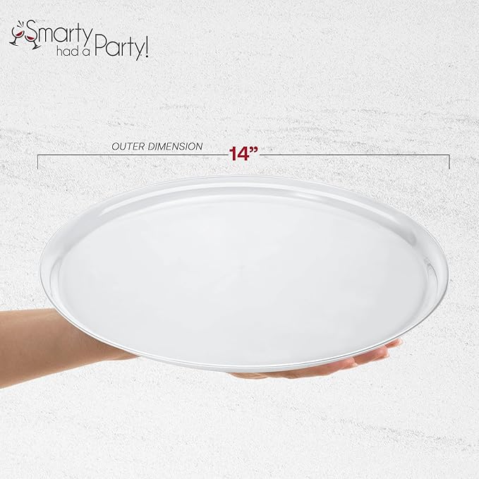 Smarty Had A Party 14 Inch Clear Round Plastic Serving Tray – Elegant Party Platters & Plastic Serving Trays for Catering, Weddings & Buffets, Heavy-Duty Disposable Serving Platters – Set of 25
