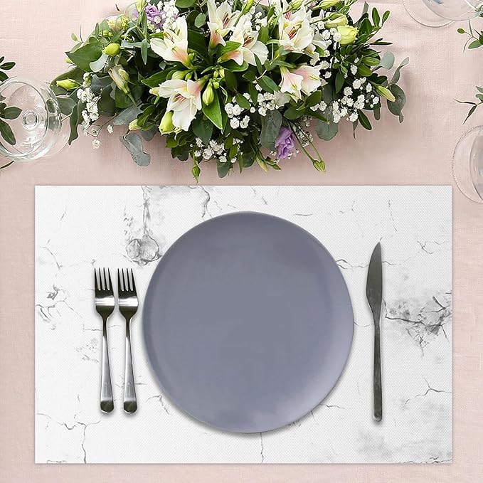 Marble Printed Placemats Set of 4 White Grey Elegant Marbling Place Mats Washable Rectangular Table Mats for Party Home Kitchen Restaurant Dining Table Decor 12x18 Inch