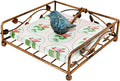 OwlGift Collection Bronze Coated Metal Flat Napkin Holder Dispensing Stand w/Ceramic Bird, Kitchen and Countertop Flat Napkin Storage Organizer