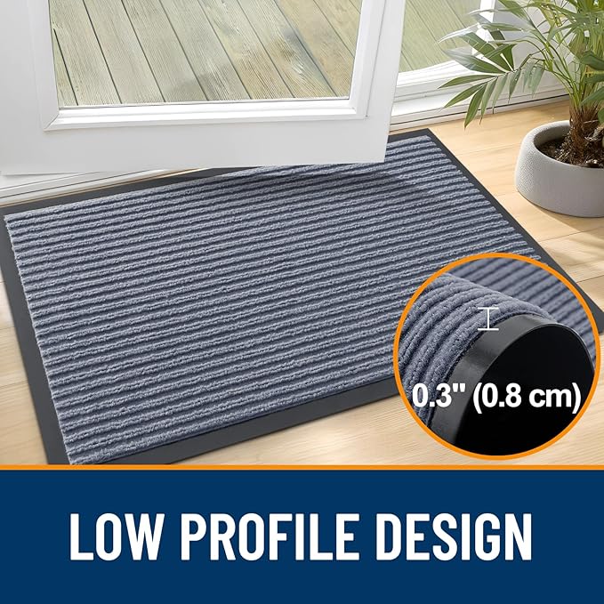 OLANLY Front Door Mat Indoor Outdoor Entrance, Waterproof Heavy Duty Doormat, Fade Resistant, Low Profile, Easy Clean Patio Porch Welcome Floor Mats for Entry, 71x30, Ash Grey