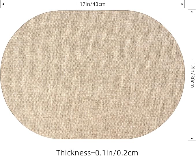 Oval Placemats for Dining Table Set of 4, Washable Leather Table Mats, Waterproof Heat-Resistant Non-Slip Kitchen Placemats, Simple Style Oval Design