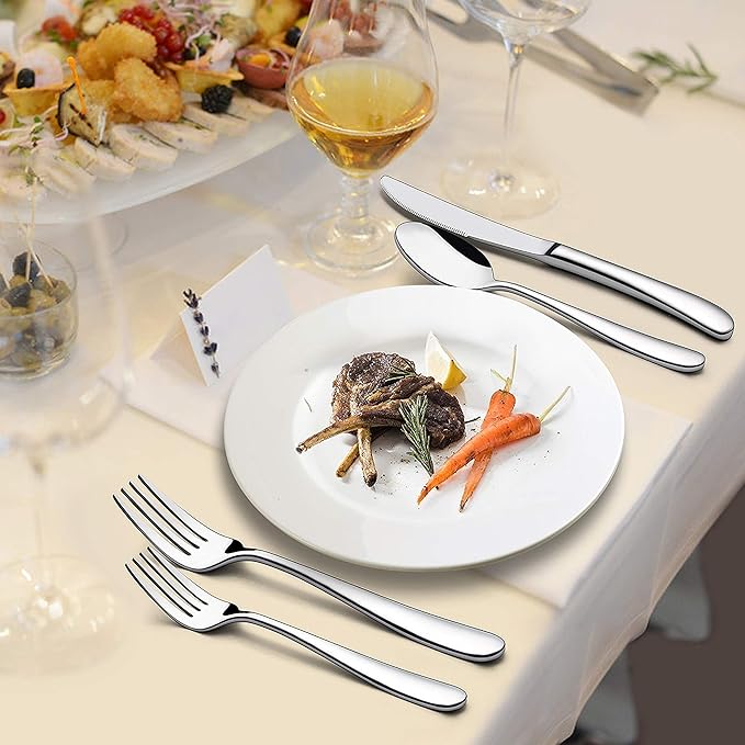 LIANYU 60-Piece Heavy Duty Silverware Set, Stainless Steel Flatware Cutlery Set for 12, Heavy Weight Eating Utensils Tableware, Mirror Finished, Dishwasher Safe