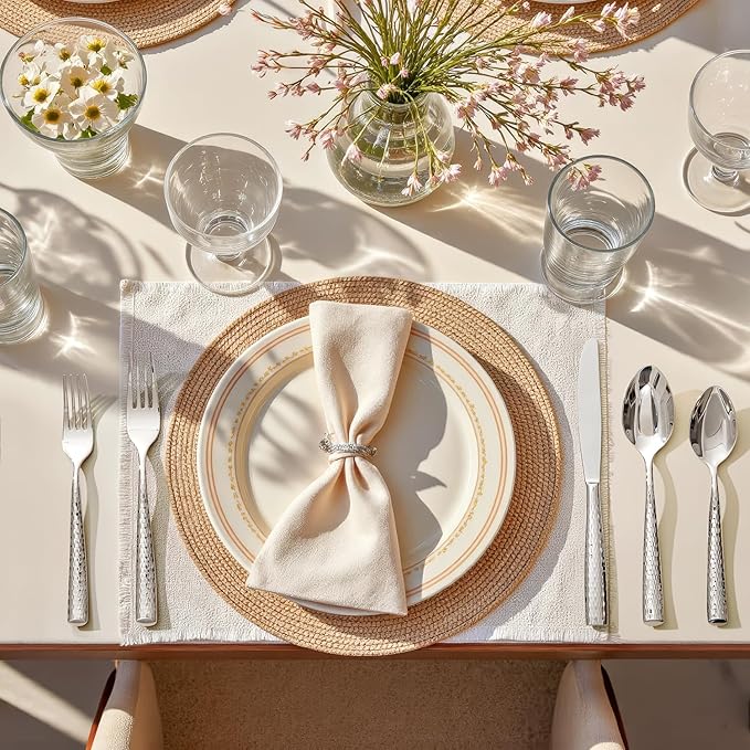 Kingstone Hammered Silverware Set, 60-Piece Flatware Set for 12, 18/10 Stainless Steel Heavy Duty Cutlery Set, Mirror Polished Utensil Sets for Home, Restaurant, wedding, Dishwasher Safe