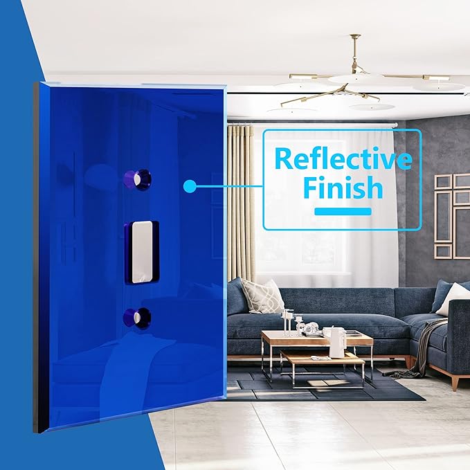 LIDER Toggle Switch Acrylic Wall Plate, Mirrored Light Switch Plate, Plexiglass Switch Cover, Mirror-like Reflective Finish, Modern Upgrade, Oversized 1-Gang 5.25" x 3.44", Blue, 5 Pack