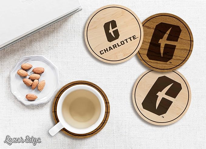 LazerEdge UNC Charlotte 49ers Wooden Coaster Set - Cherry Wood - Officially Licensed Product - 4-Pack