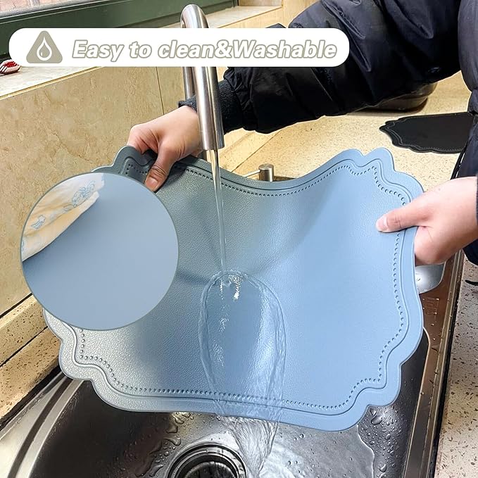 Faux Leather Placemats Set of 6 Waterproof,Blue PU Leather Placemat for Dining Table,Wipeable Eco-Friendly Kitchen Table Mats Heat Resistant Anti Slip Washable,Modern Table Protectors