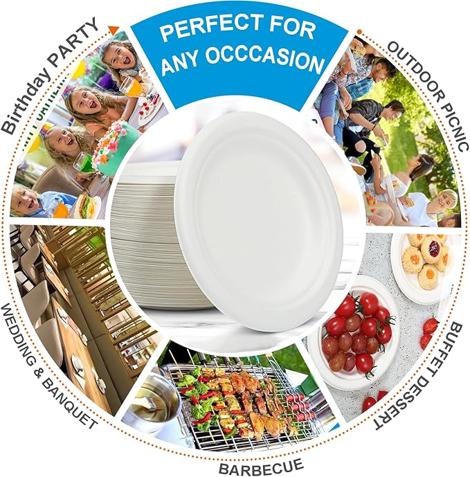 Small Paper Dessert Plates 6 Inch Disposable Biodegradable Compostable Appetizer Plates for Party, Dinner, Cake, Snacks (100 Pack, Heavy Duty Eco-Friendly Elegant White)