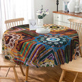 Laeacco 70 Inch Colorful Patchwork Round Tablecloth Woven Flowers Geometric Abstract Art Print Table Cloth Washable Waterproof Wrinkle Free Table Cover for Kitchen Dining Picnic Party Decoration