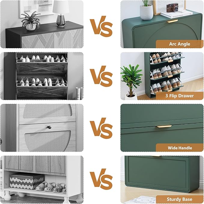 Narrow Hidden Shoe Organizer Cabinet Storage for Entryway, Modern Slim and Skinny Shoe Rack Cabinet with Flip Drawers for Entrance, Hallway - Green