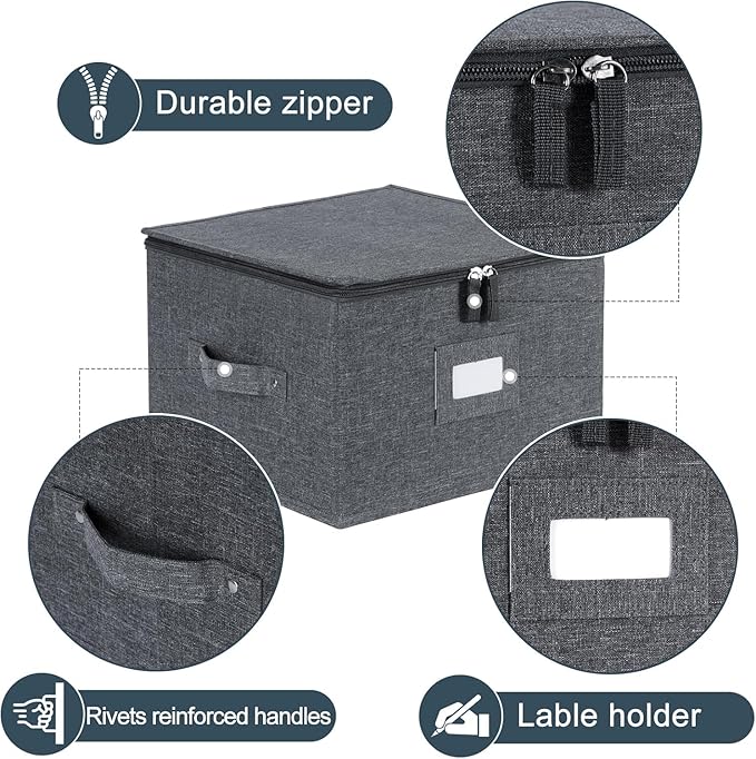 China Storage Containers Hard Shell Inside 13" W x 8" H, Charger Plate Storage Containers for Dishes, Dinnerware with 24 Felt Dividers, Hold 24 Plates, Stackable (2 Pack Grey)