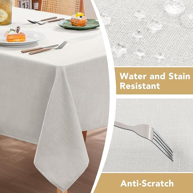 H.VERSAILTEX Linen Table Cloths Rectangle 60 x 120 Inch Premium Tablecloth Spill-Proof Waterproof Table Cover for Dining Buffet Feature Extra Soft and Thick Fabric Wrinkle Free, White