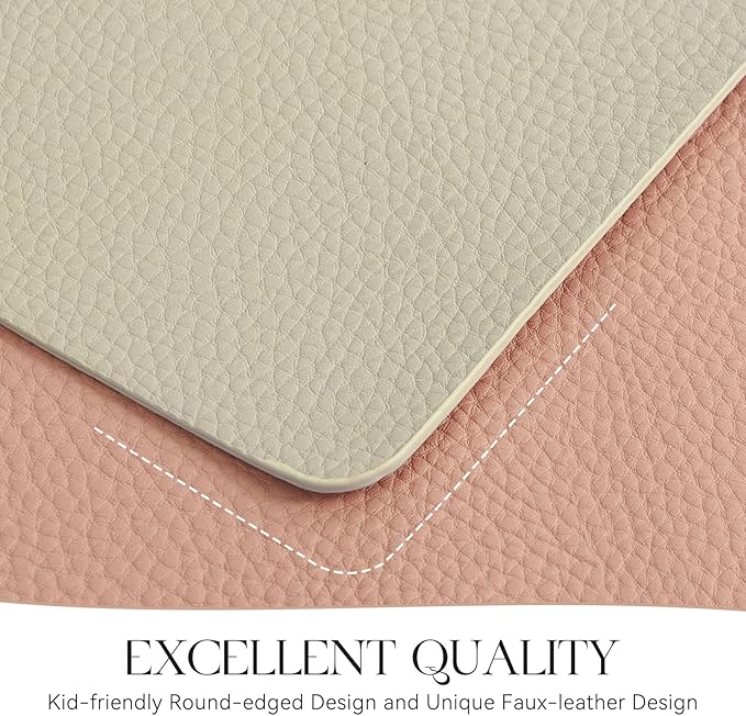 MOSAYT Vinyl Placemats Set of 4, Heat Resistant Place Mats 100% Waterproof Washable & Wipeable Faux Leather Reversible Table Mats for Kitchen Dining Party Indoor Outdoor, 12" x 17", Beige/Pink
