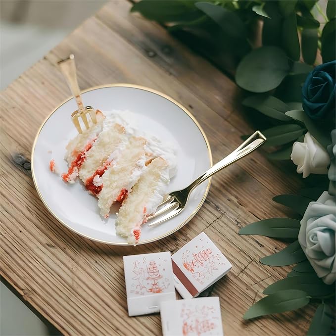 Festiva 400Pcs Gold Dessert Plates 6.3" with Forks 5"- 200PCS Small Disposable Dessert/Cake/Appetizer Plates and 200PCS Forks - Serve 200 Guests for Birthday Party& Wedding &Valentine's Day