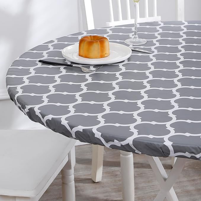 Walrus Round Vinyl Fitted Tablecloth with Flannel Backing Elastic Edge Design Table Cover Waterproof Oil-Proof PVC Table Cloth Stain-Resistant Best for 32"-36" Round