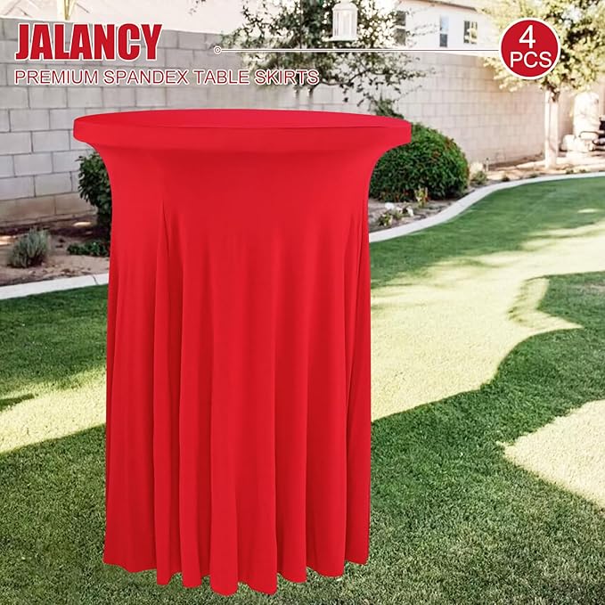 4 Packs 32 x 43 Inch Spandex Round Cocktail Table Skirts Stretch Cocktail Table Cover Fitted High Top Tables for Wedding Bar Party Banquet (Red)