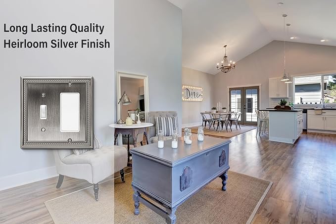 Henne Bery Sunken Pearls Heavy Duty Decorative Wall Plate Switch Plate Outlet Cover (Toggle/Decorator, Heirloom Silver)