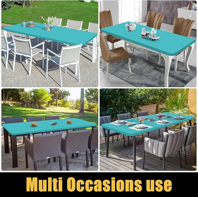 Smiry Rectangle Picnic Table Cloth, Waterproof Elastic Fitted Tablecloths for 8 Foot Tables, Washable Polyester Table Cover for Camping, Indoor and Outdoor (Turquoise, 30"x96")