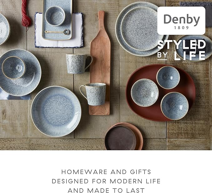 Denby - Halo Speckle Cereal Bowls Set of 6-27 Ounce Dishwasher Microwave Safe - Scratch Chip Resistant - Grey, Neutral, Blue Ceramic Stoneware Soup Bowls Tableware