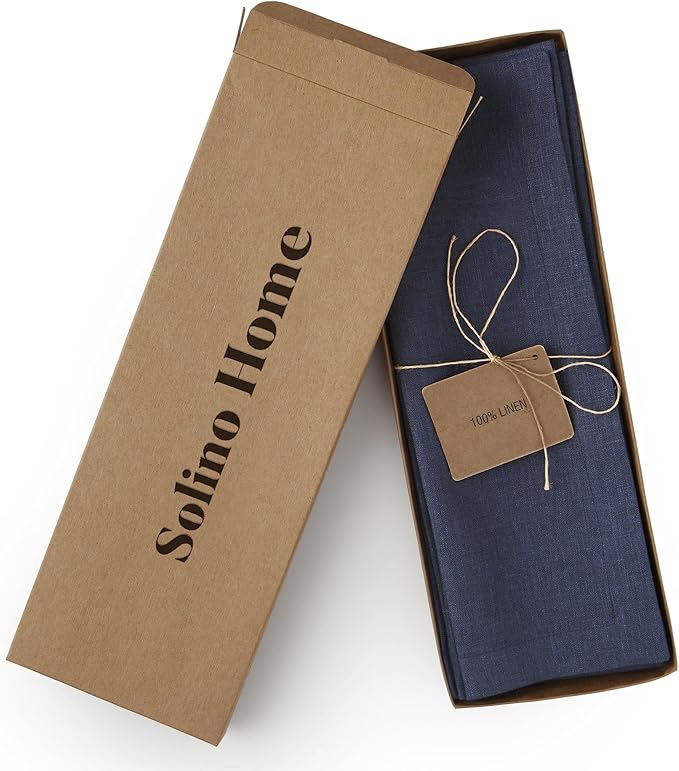 Solino Home Linen Navy Blue Placemats Set of 4 - 100% Pure Linen Placemats 14 x 19 Inch for Winter, Spring, Easter - Fete