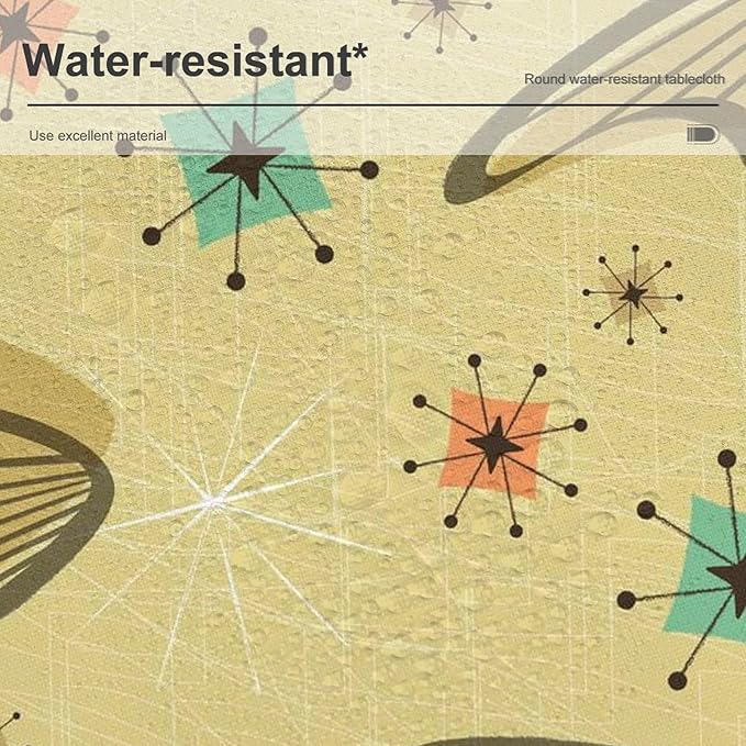 Mid Century Round Tablecloth, Retro Abstract Atomic Boho Geometric Art Printed Tablecloth for Home Party Dining Room Kitchen Decor 50Inch(127cm)