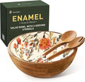 Greenual Salad Bowls Wooden Salad Bowl Set Large Bowls for Serving, Handmade with Serving Utensils Brown