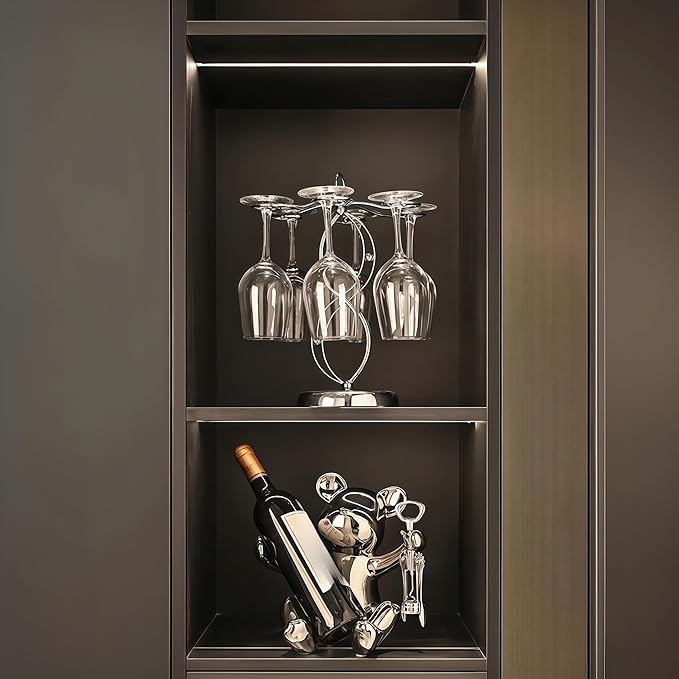 Wine Glass Holder Stand-Elegant Countertop Stemware Rack for 6 Glasses - Freestanding Stainless Steel Drying Organizer for Home Bar, Kitchen & Dining Table Decor