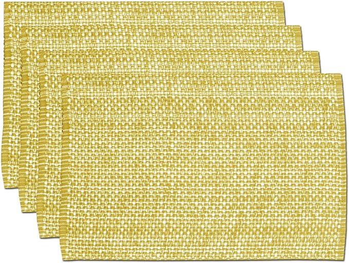 Sweet Home Collection 100% Cotton Placemats for Dining Room Rectangle Two Tone Woven Fabric 13" x 19" Soft Durable Table Mat Set, Set of 6, Gold