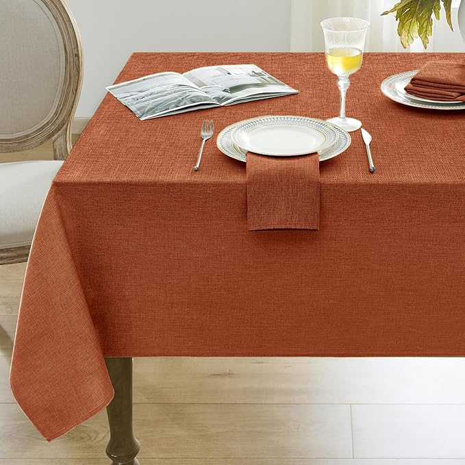 Softalker Extra Lang Table Cloth for 6/8 Foot Rectangle Table 60x120 inch Faux Linen Tablecloth Outdoor Waterproof Stain and Wrinkle Resistant Table Cover for Fall Garden Party Picnic Decor Tabletop